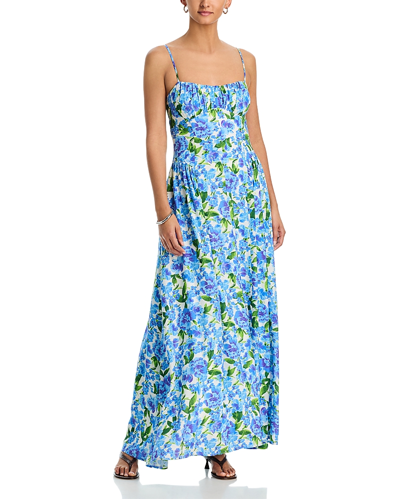 Aqua Floral Gathered Bust Maxi Dress - Exclusive