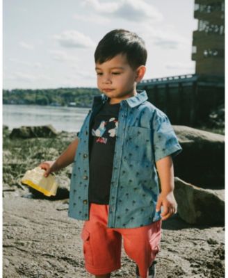 Boys' Short Sleeve Palm Print Chambray Shirt - Baby