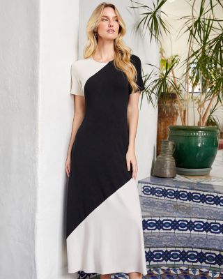 Short Sleeve Contrast Midi Dress