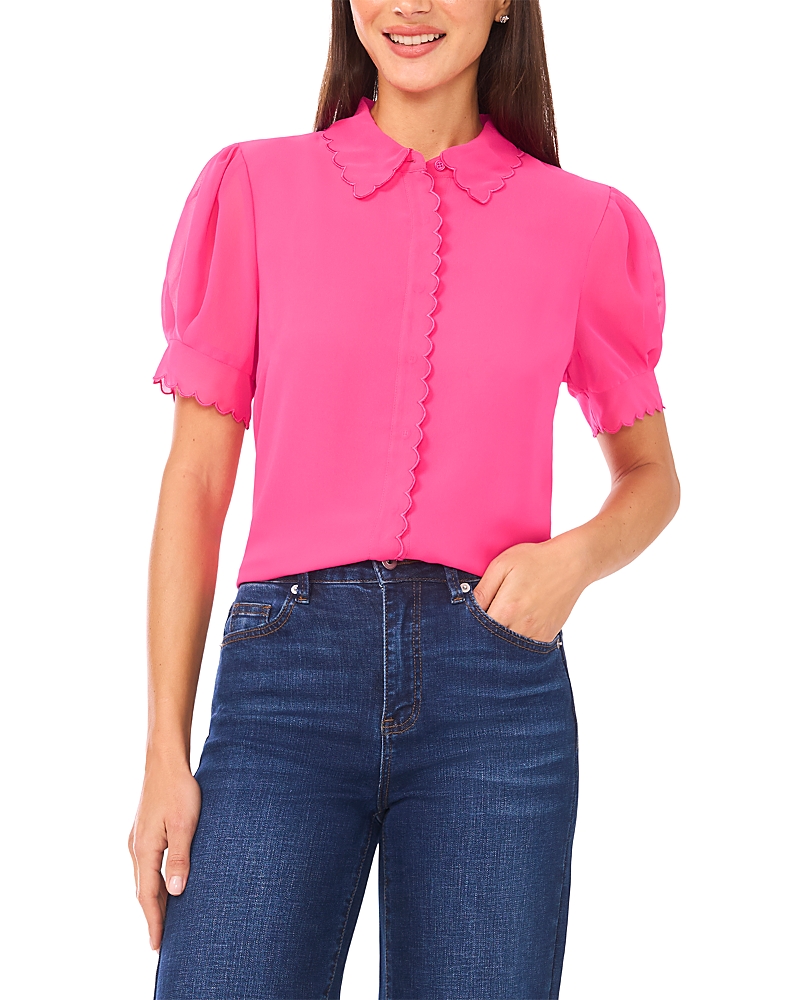 CeCe Scallop Trim Short Sleeve Top