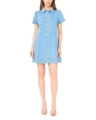 Short Sleeved Collared Button Down Denim Dress