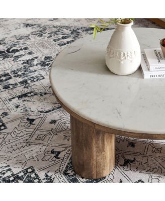  Ellison 33" Round Wood Coffee Table with Marble Top