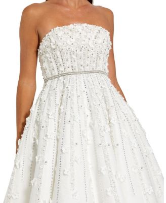 Embellished Lace Strapless Midi A Line Dress