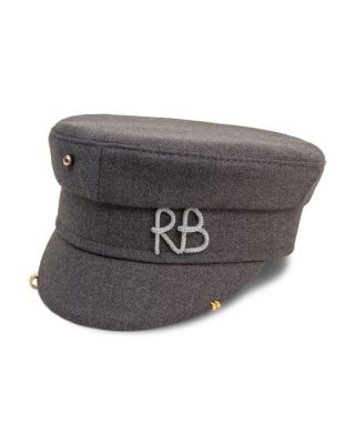 Monogram Embellished Gray Baker Boy Cap
