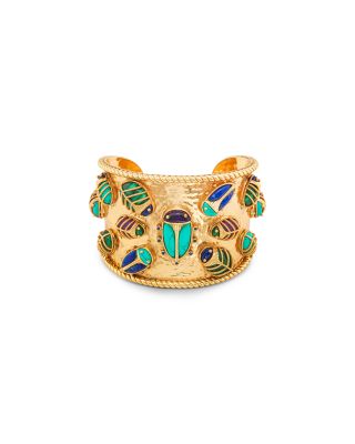 Multi Gemstone Scarab Family Reunion Cuff Bracelet