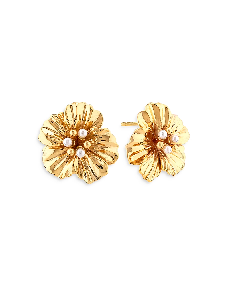 Capucine De Wulf Meadow Nasturtium Imitation Pearl Flower Stud Earrings