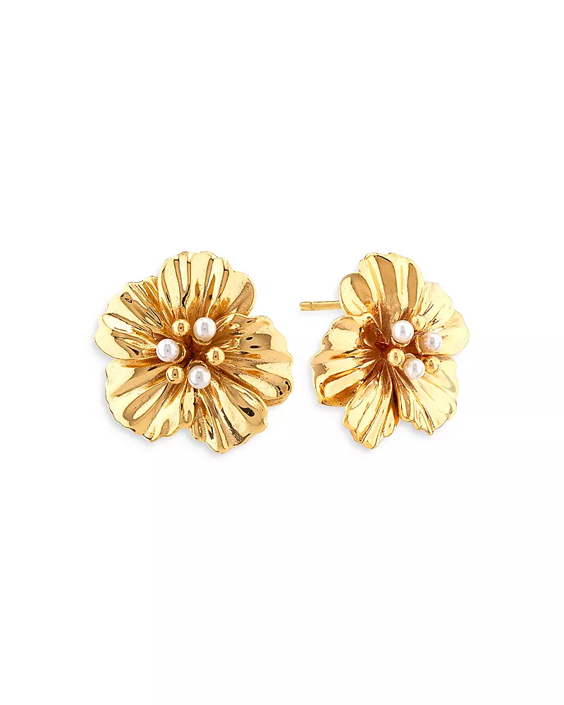 Capucine De Wulf Meadow Nasturtium Imitation Pearl Flower Stud Earrings