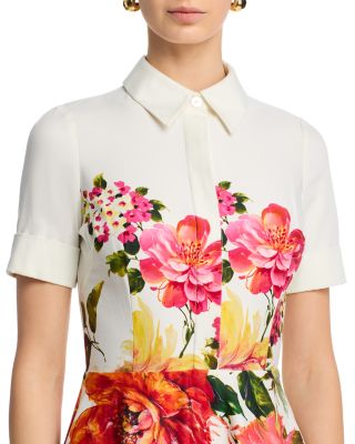 Bold Floral Print Shirt Midi Dress