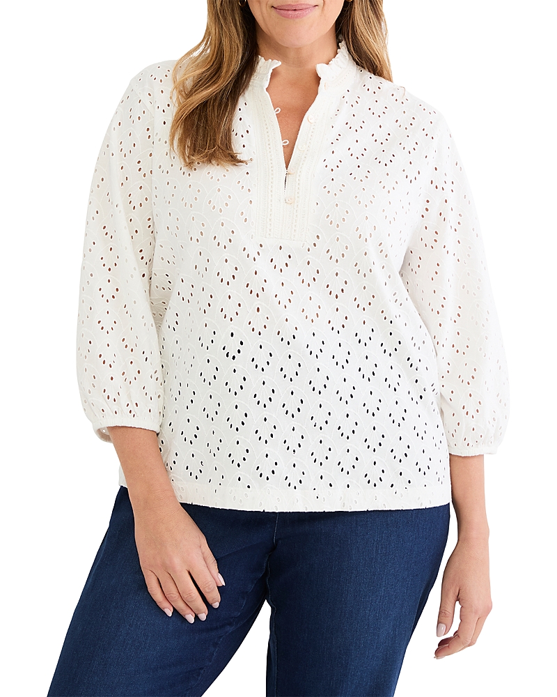 Nic+Zoe Plus Knit Eyelet Ruffle Neck Top