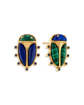 Multi Gemstone Scarab Mismatch Stud Earrings 