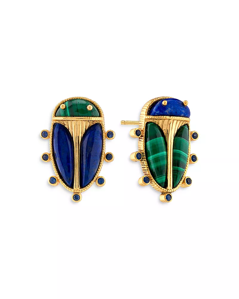 Capucine De Wulf Multi Gemstone Scarab Mismatch Stud Earrings