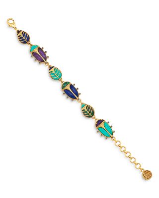 Multi Gemstone Scarab Family Link Bracelet