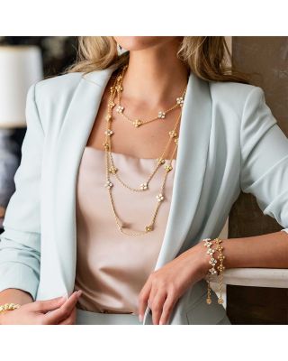 Berry Clover Mother of Pearl Double Sided Long Necklace, 34"