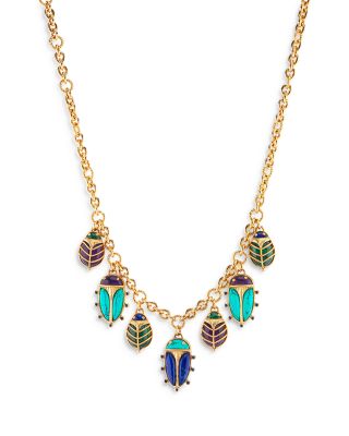 Multi Gemstone Scarab Family Charm Necklace, 16-18"