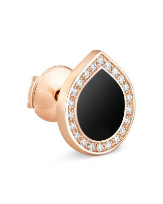 18K Rose Gold Antifer Onyx & Diamond Halo Single Stud Earring