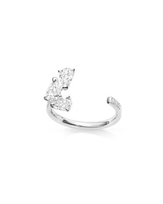18K White Gold Serti sur Vide Diamond Pear Cuff Ring