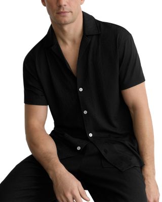 Short Sleeve Stripe Jacquard Cuban Collar Shirt