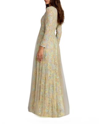  Long Sleeve Embellished Lace A-Line Gown