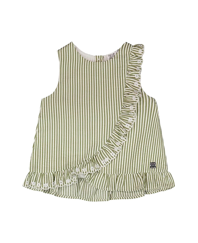 Deux par Deux Girls' Sleeveless Embroidered Ruffle Stripes Top - Little Kid