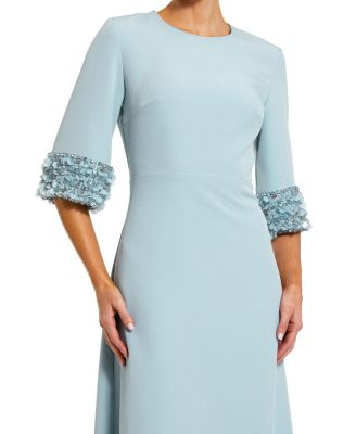 A-Line Crepe Gown with Embellished 3/4 Sleeves