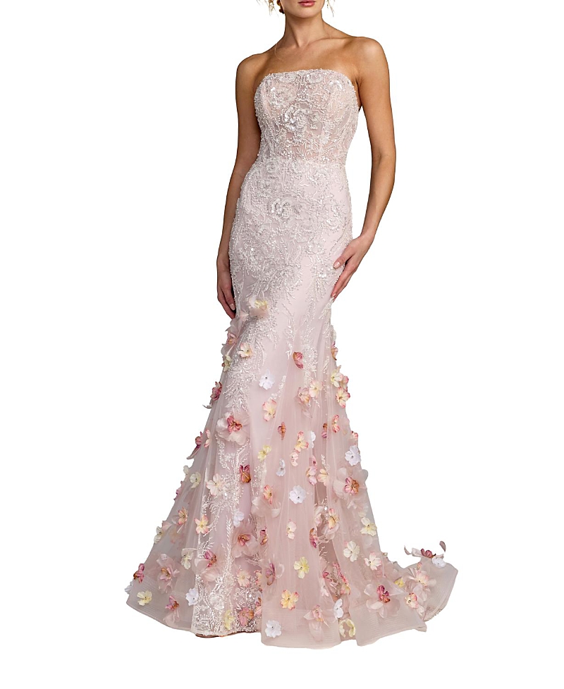 Mac Duggal Strapless Embroidery Mermaid Gown with 3D Flowers
