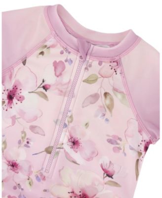 Girls' One-Piece Short Sleeve Flower Swimsuit - Little Kid
