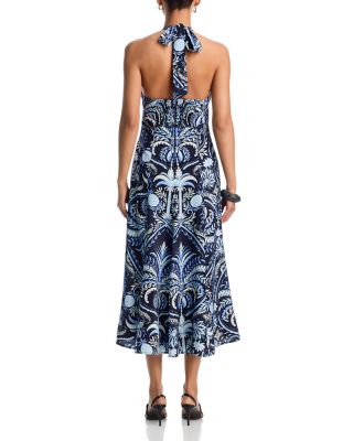 Pineapple Palm Poplin Halter Midi Dress - Exclusive