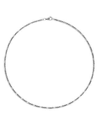 Men's Open Station Box Chain Necklace in Sterling Silver, 3mm