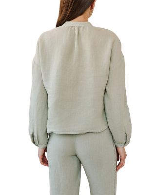 Mandarin Collar Trimmed Button Down Shirt