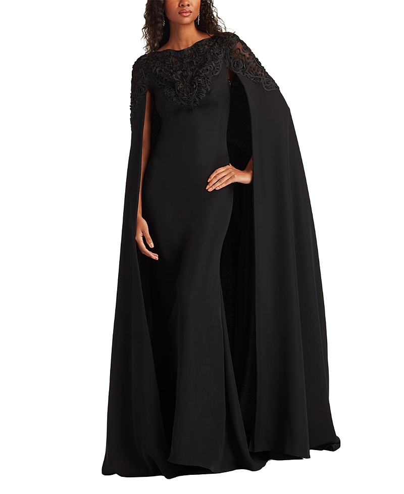 Tadashi Shoji Massaro Embroidered Cape Gown