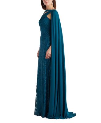  Tullett Sequin Embroidered Cape Gown