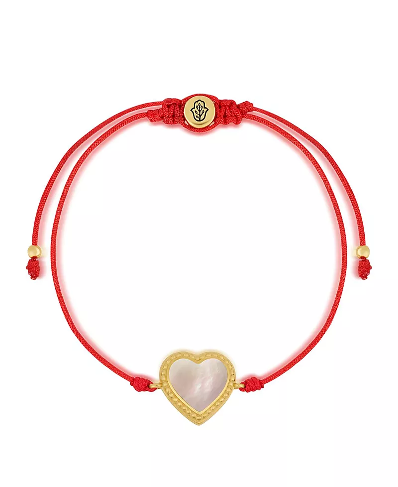 Karma and Luck Dreams Fulfilled Mother of Pearl Heart Charm Drawstring Bracelet