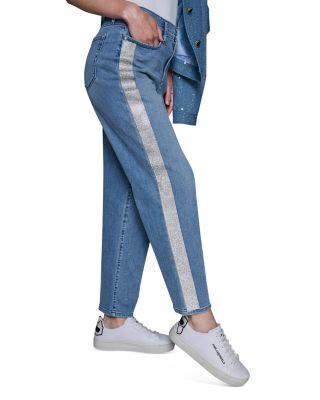 Hot Fix Stripe Straight Jeans in Brisk Blue