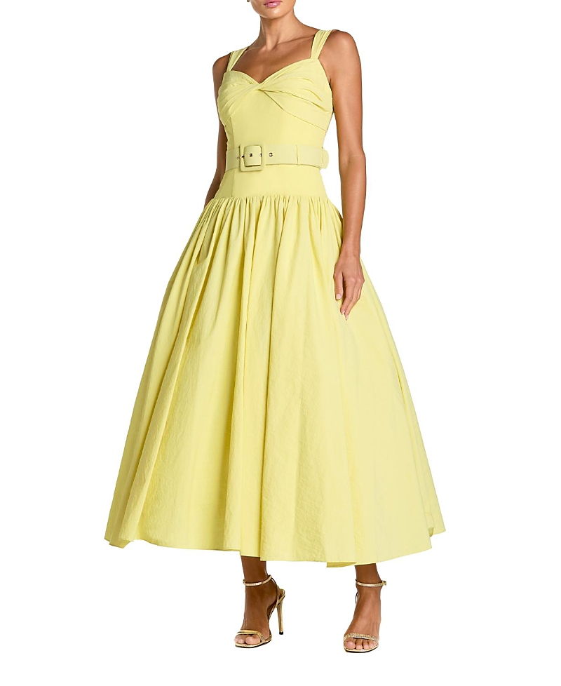 Mac Duggal Sleeveless Faille A-Line Midi Dress with Belt