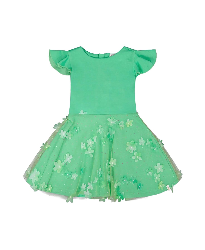 Deux par Deux Girls' Bi-Material Short Flutter Sleeves Mesh Dress - Big Kid