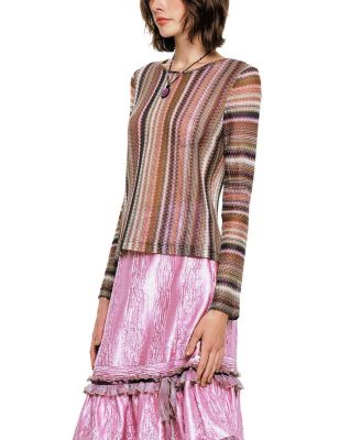  Wavy Chevron Knit Long Sleeve Stripe Top