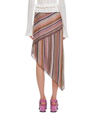  Wavy Chevron Knit Asymmetrical Stripe Skirt