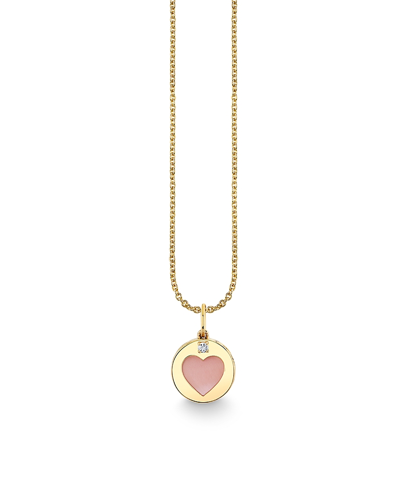 Sydney Evan 14K Yellow Gold The Solara Pink Mother of Pearl & Diamond Heart Pendant Necklace, 16