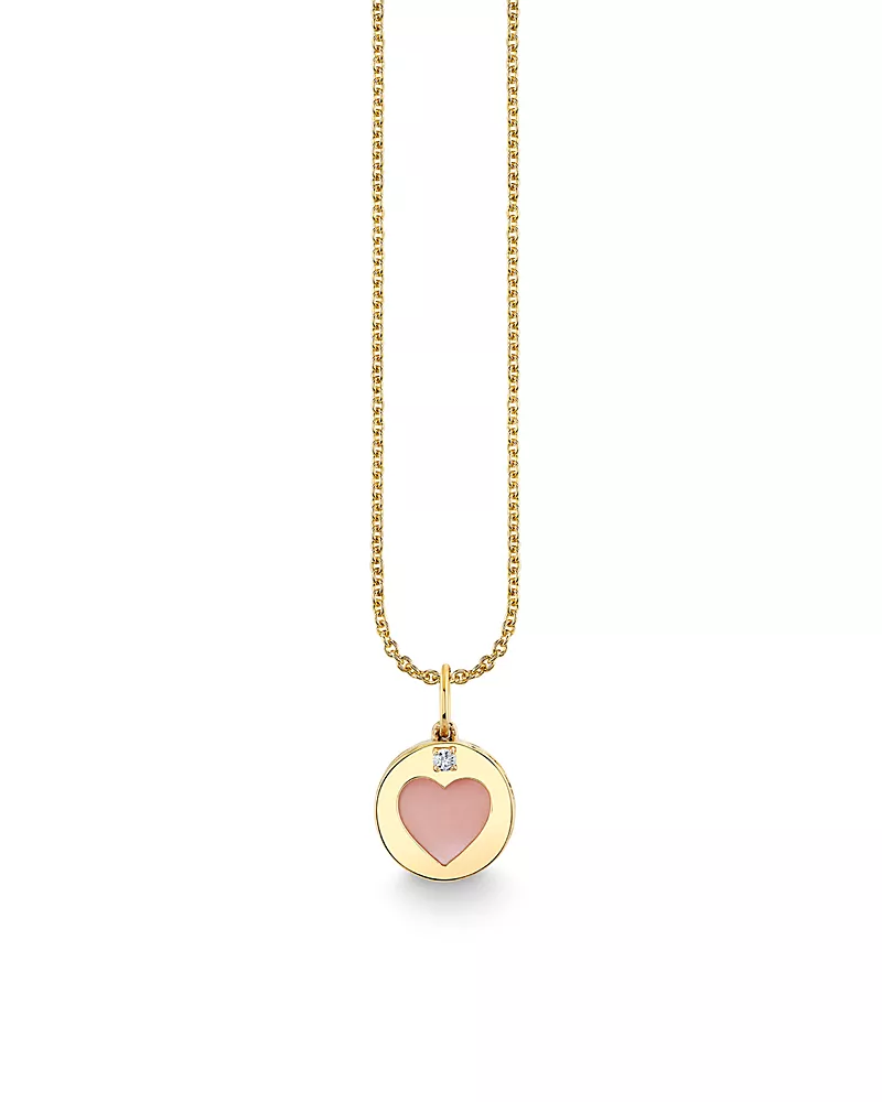 Sydney Evan 14K Yellow Gold The Solara Pink Mother of Pearl & Diamond Heart Pendant Necklace, 16