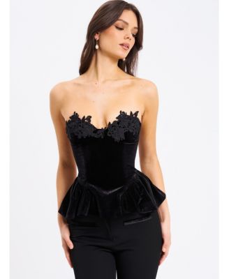  Qiara Velvet Peplum Top with Lace Trim