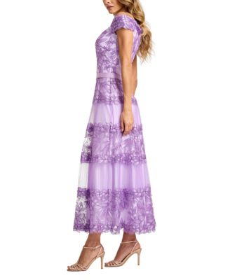  Adriane Floral Embroidered Tea-Length Dress