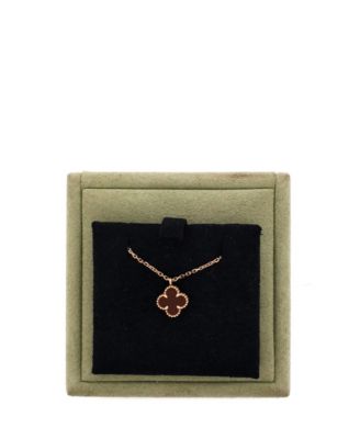  Sweet Alhambra Pendant Necklace 18K Rose Gold and Carnelian, 15.75"