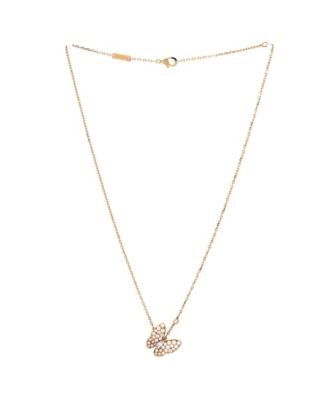  Two Butterfly Pendant Necklace 18K Gold with Diamonds, 16.25"