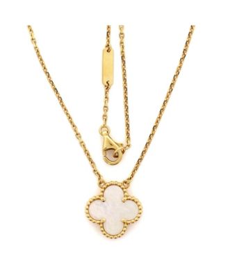 Vintage-Like Alhambra Pendant Necklace 18K Gold and Mother of Pearl, 16.25"