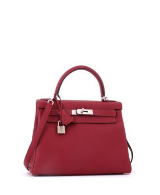 Kelly 28 Handbag Red Togo with Palladium Hardware