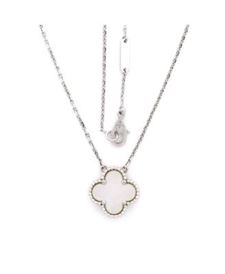 Vintage-Like Alhambra Pendant Necklace 18K White Gold and Mother of Pearl, 16.5"