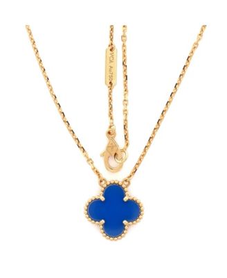 Vintage-Like Alhambra Pendant Necklace 18K Gold and Agate, 16.25"