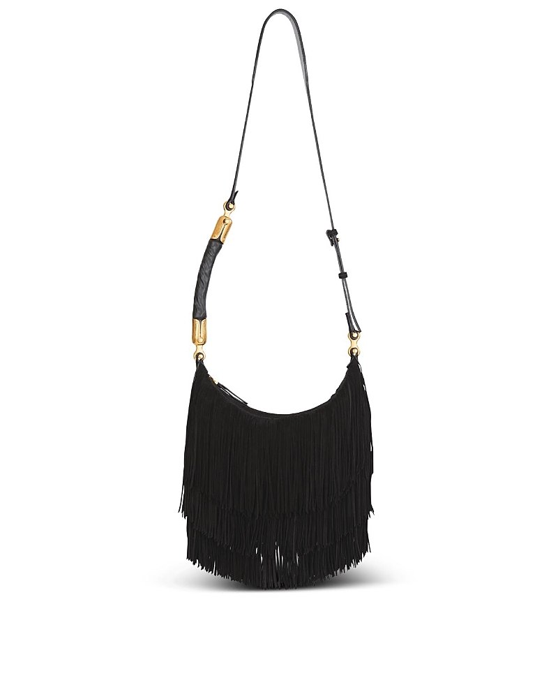 Balmain Ebene Hobo Fringed Suede Bag