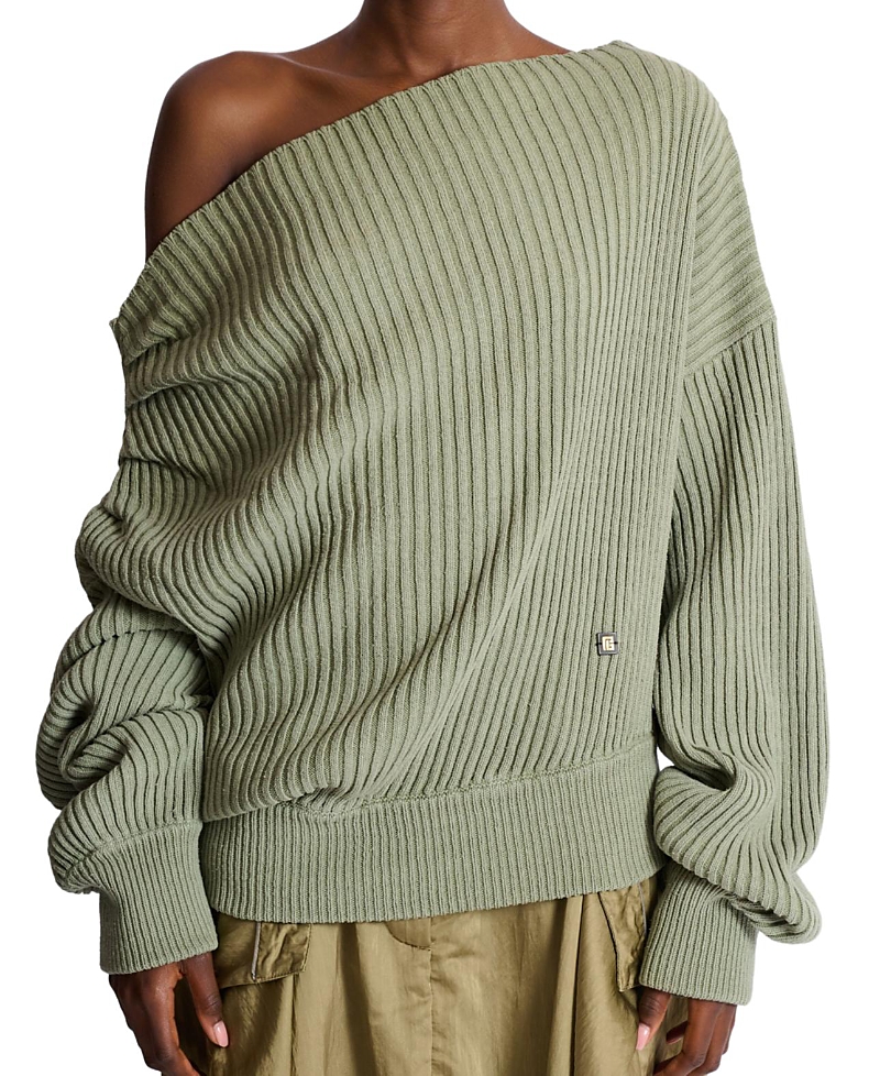 Balmain Draped Asymmetrical Jumper in Ribbed Silk Knit