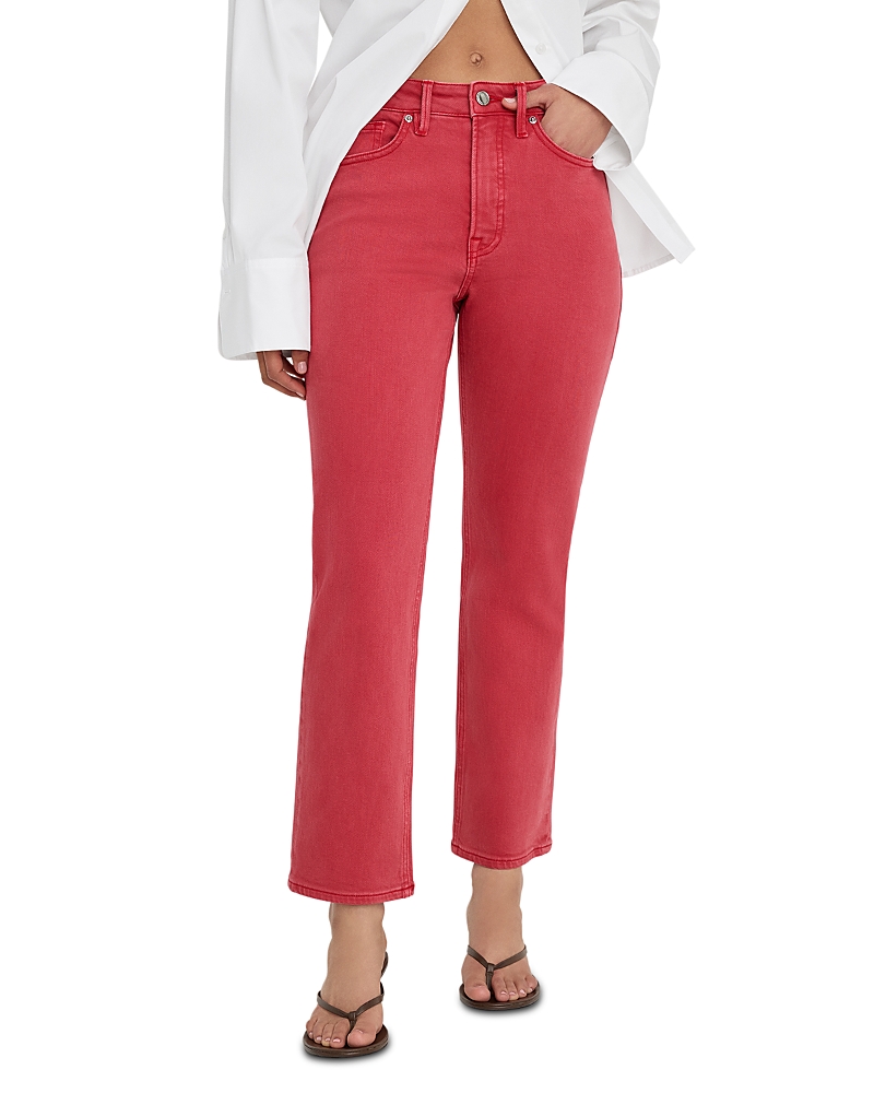 Good American Good Icon Mid Rise Straight Leg Ankle Jeans in Cherry Red